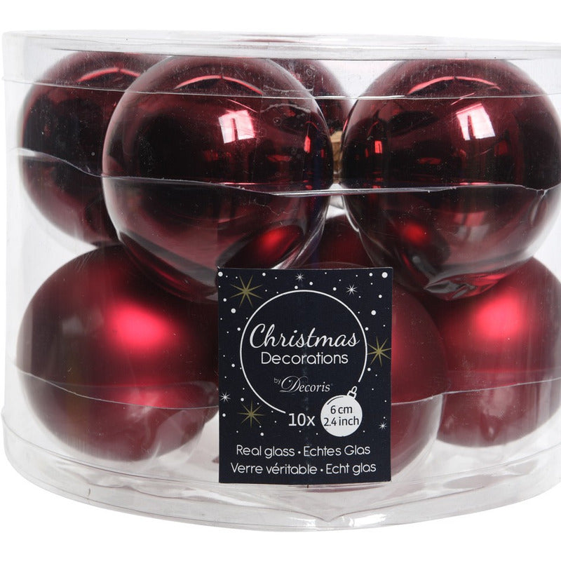 Decoris Kerstballen set - 10 stuks - donkerrood - 6 cm