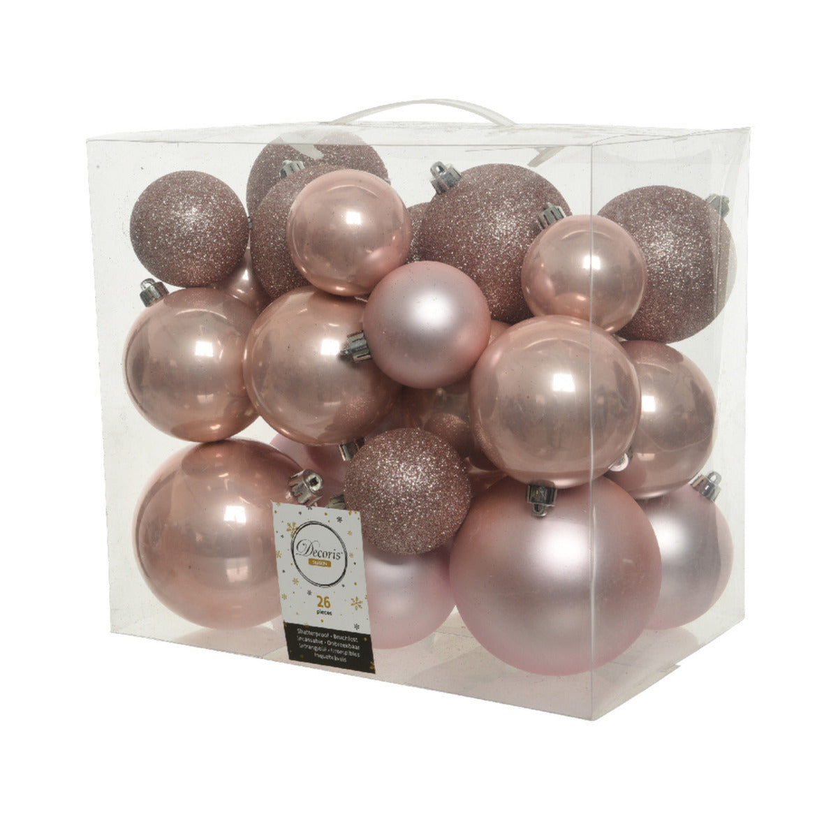 Decoris Kerstballen - 26x st - lichtroze - 6-8-10 cm