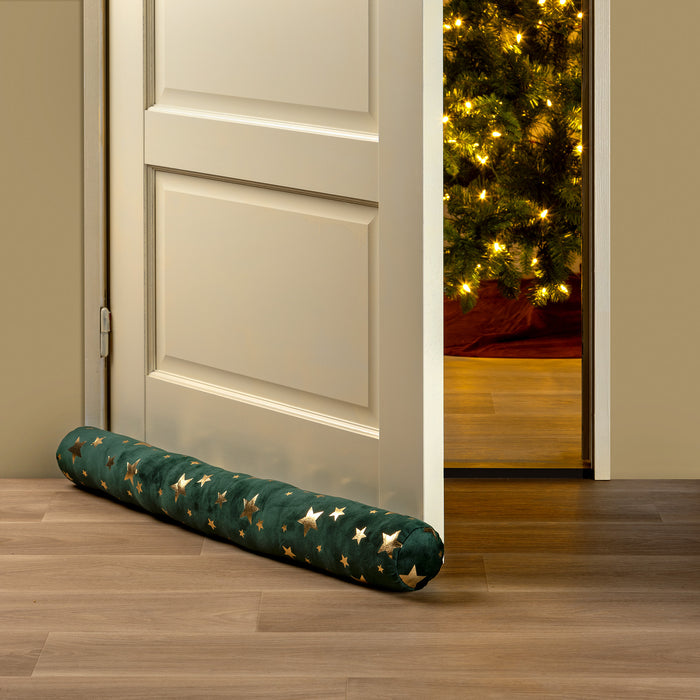 Dutch Decor Tochtstopper 90x10 cm STARS - Tochtrol met sterren - groen