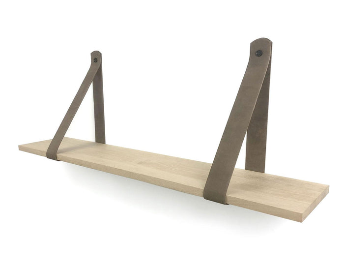 Woodbrothers Eiken 18mm wandplank recht 80x20cm + leren riem bruin