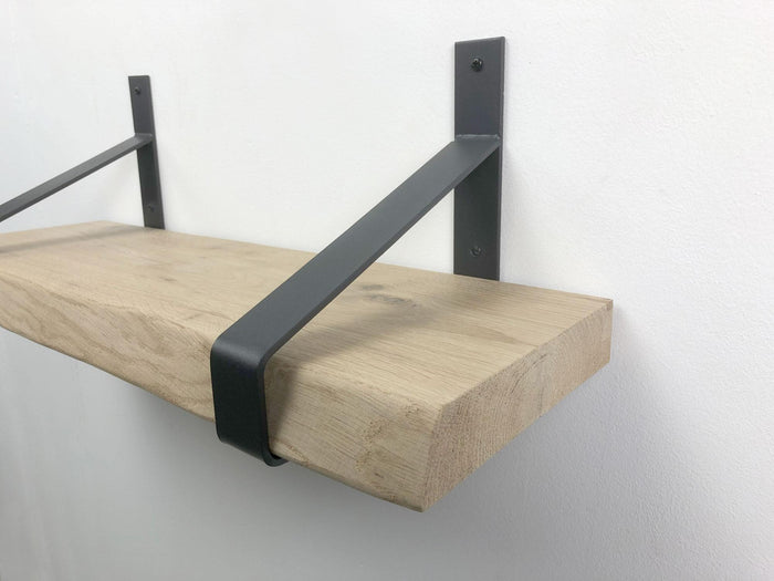 Woodbrothers Eiken wandplank boomkant 60cm + 25cm diepe dragers