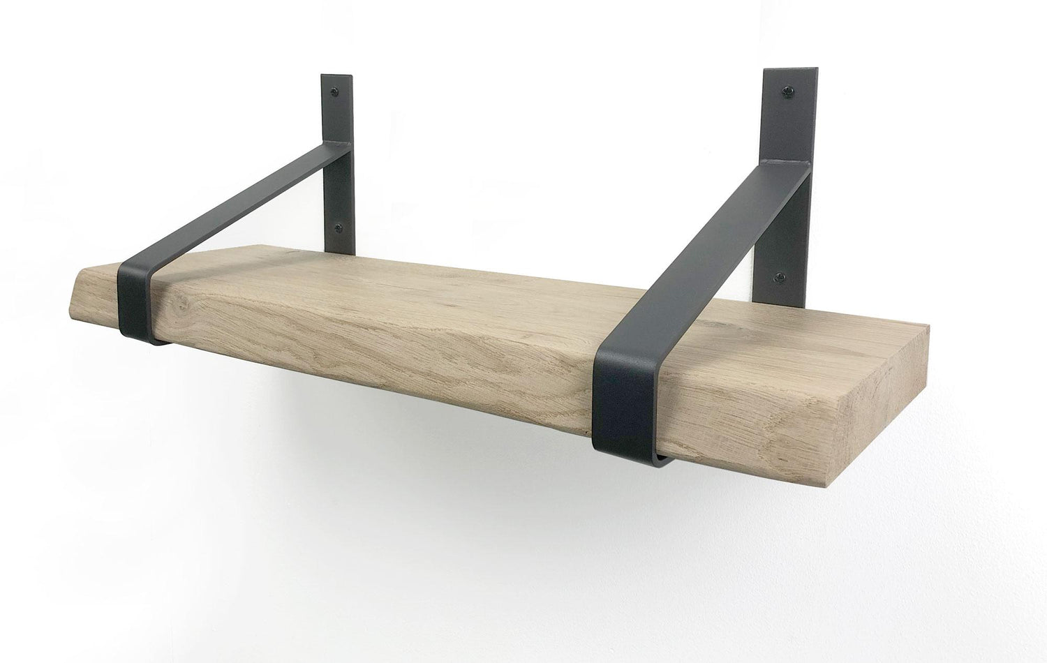 Woodbrothers Eiken wandplank boomkant 60cm + 30cm diepe dragers