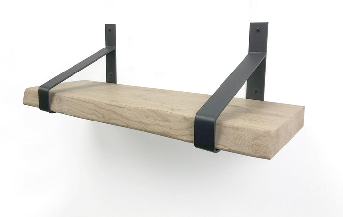 Woodbrothers Eiken wandplank boomkant 60cm + 30cm diepe dragers