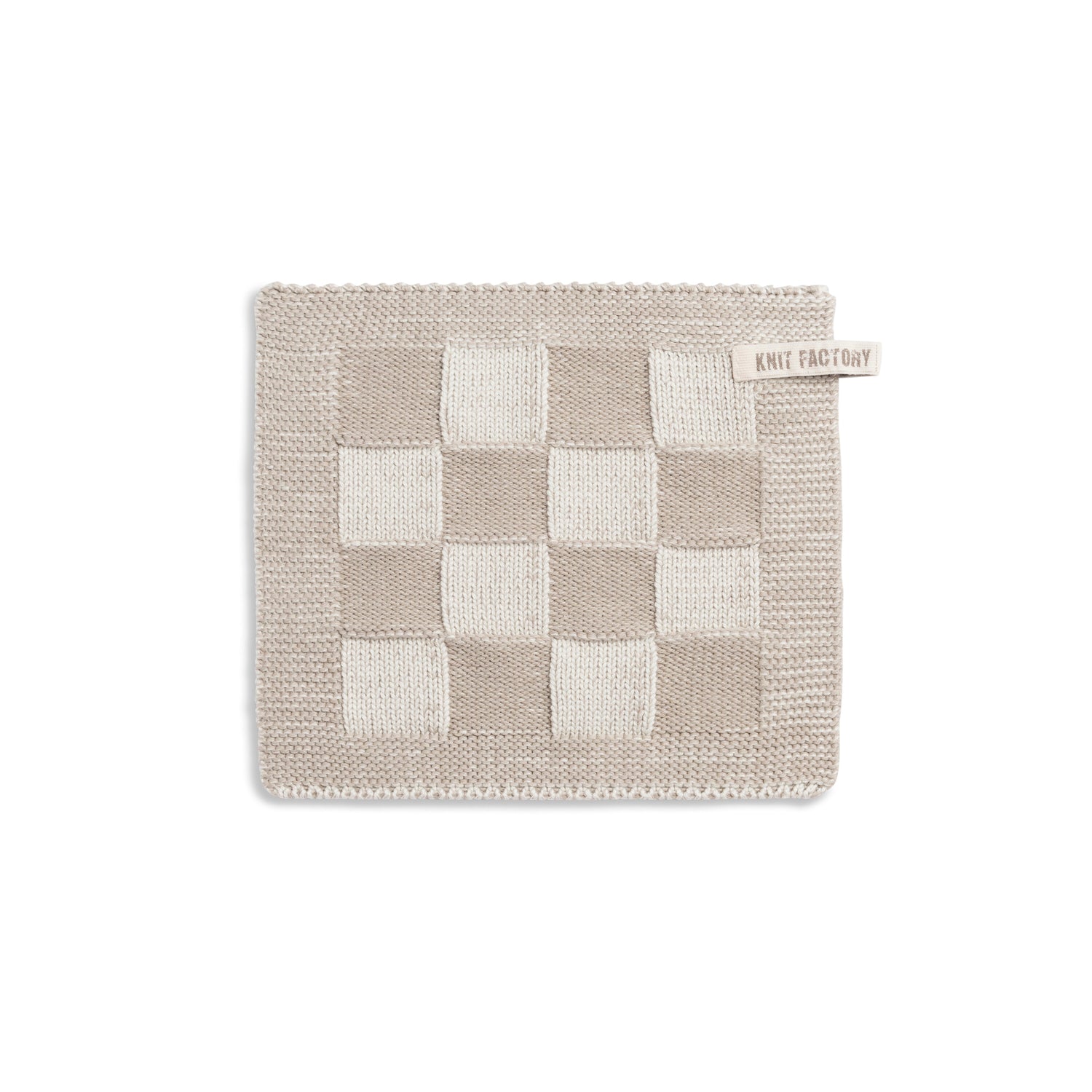 Knit Factory Gebreide Pannenlap Block - Ecru|Linnen - 23x23 cm