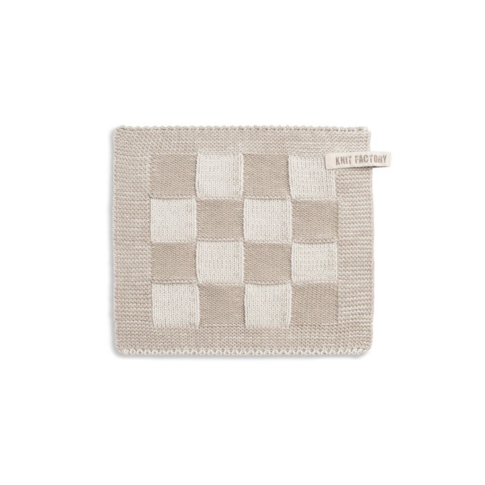 Knit Factory Gebreide Pannenlap Block - Ecru|Linnen - 23x23 cm