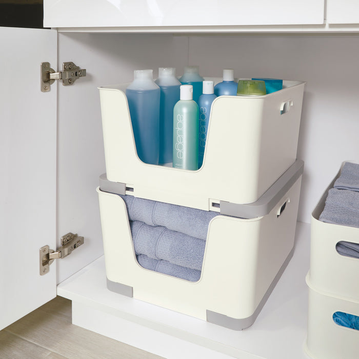 iDesign - Stapelbare Opbergbox met Opening, 39 x 23 cm, Kunststof, Bei