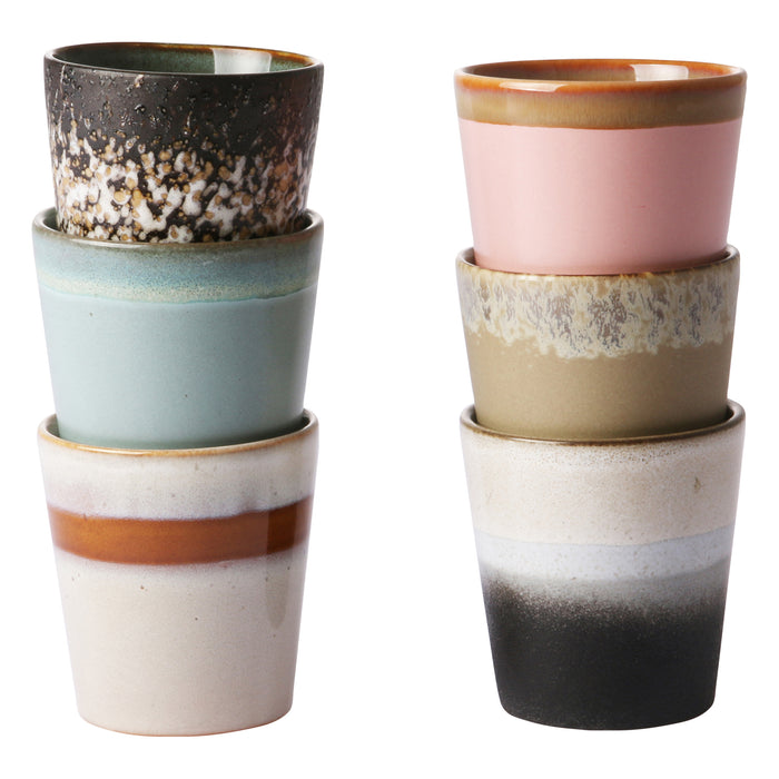 HKliving 70's Mokken 0,2 L - Set van 6 - Oberon