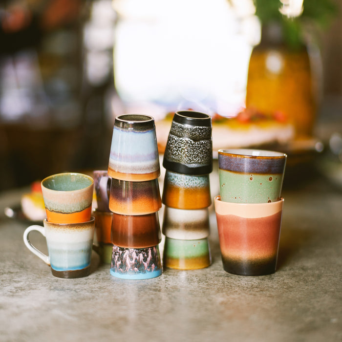 HKliving 70's Ceramics Ristrettokopje 0,1 L - Set van 4 - Solar