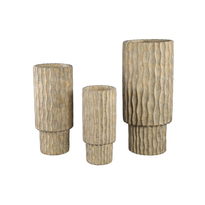 PTMD Mitty Brown cement pot wavy ribs round high M