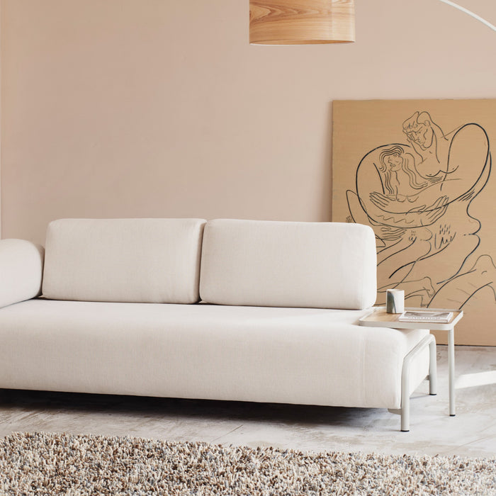 Kave Home - Compo-3-zitsbank van grijze chenille, groot eikenfineer