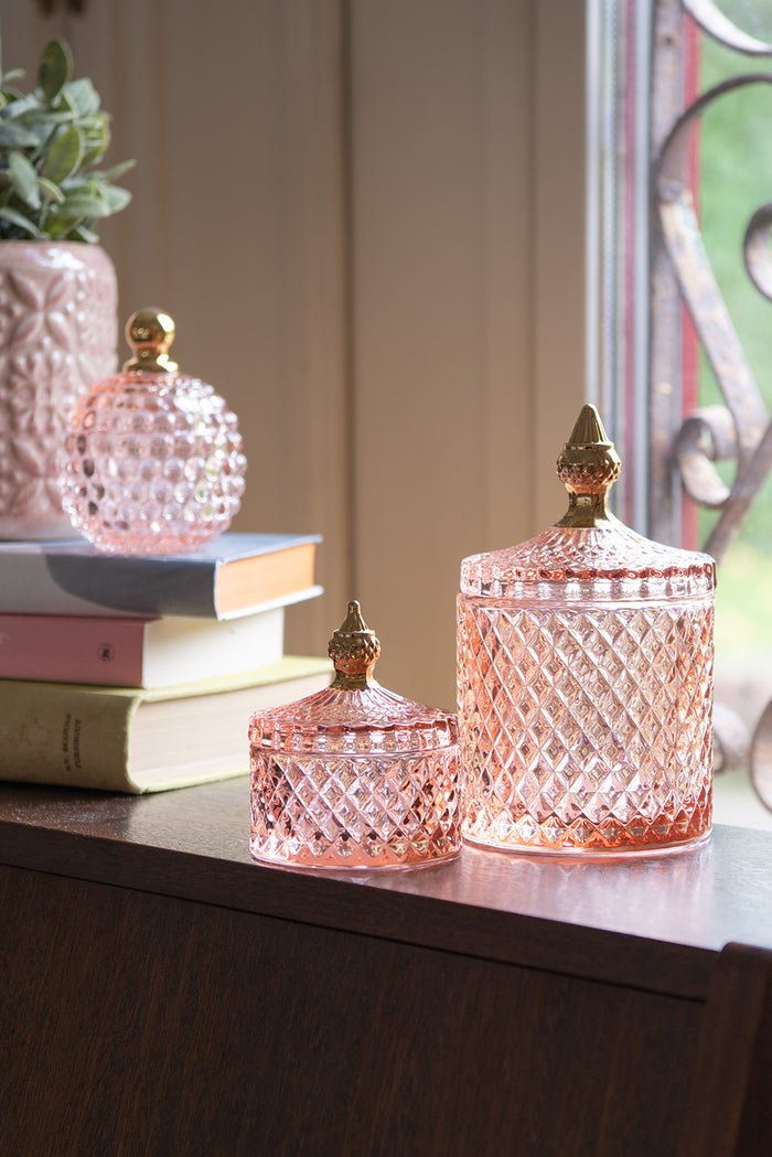 Clayre & Eef Glazen potje  Ø 11x18 cm Roze Glas Potje met deksel