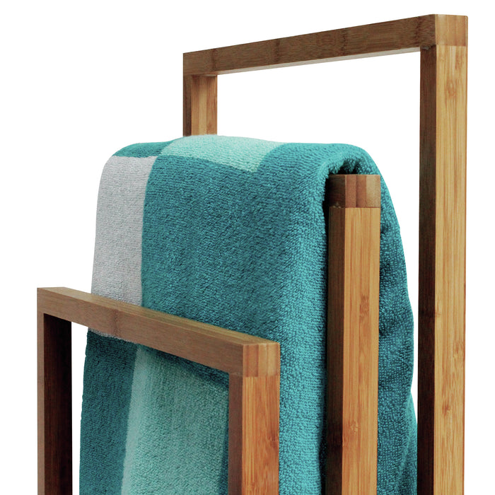 MSV Handdoeken ophangrek badkamer - bamboe hout - 42 x 24 x 82 cm