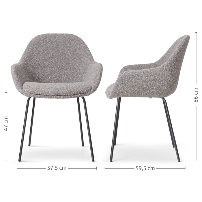 Nolon Nora-Mae Eetkamerstoel Bouclé Taupe - Armleuning - Zwarte Poten