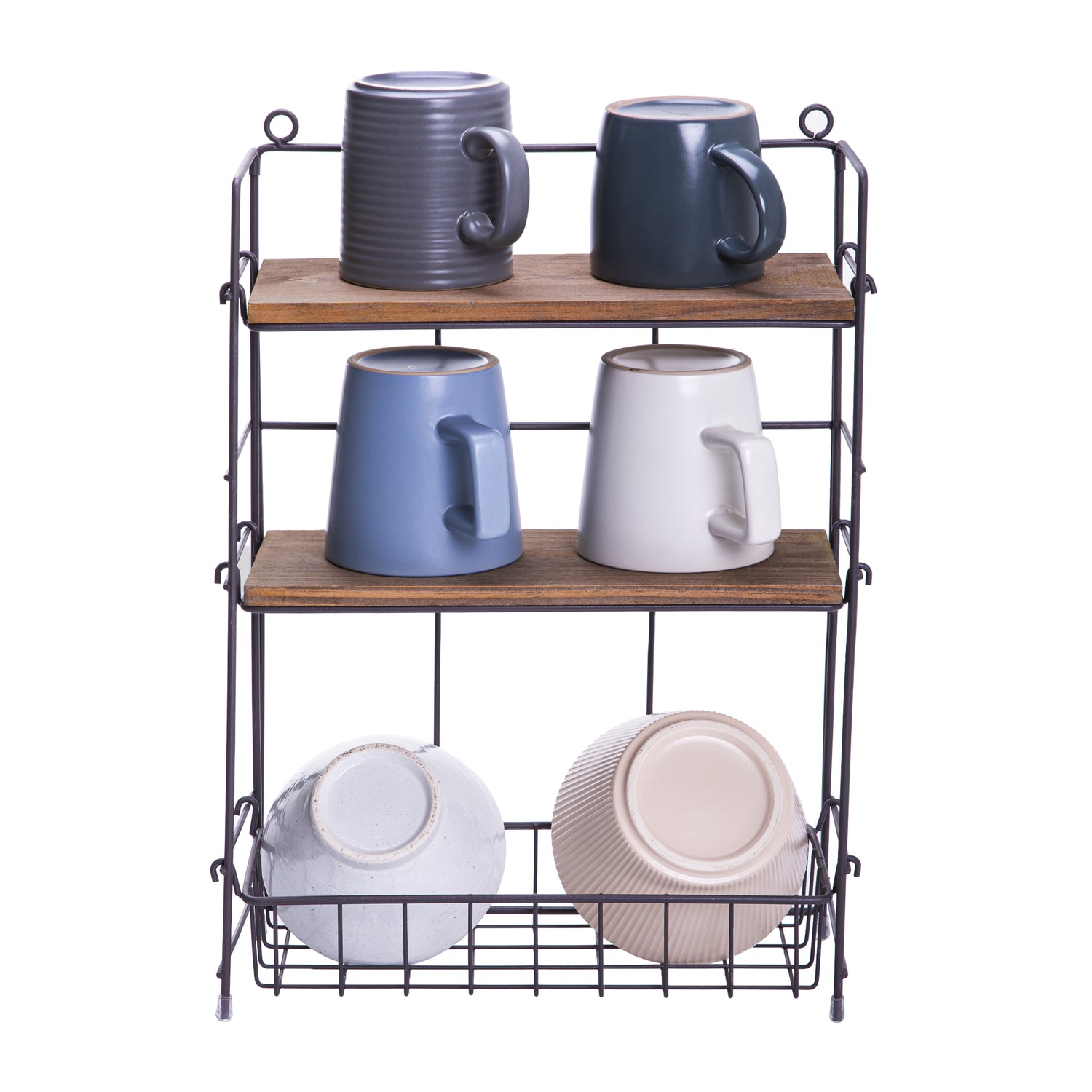 QUVIO Keukenrek wand staal en hout - Zwart en bruin