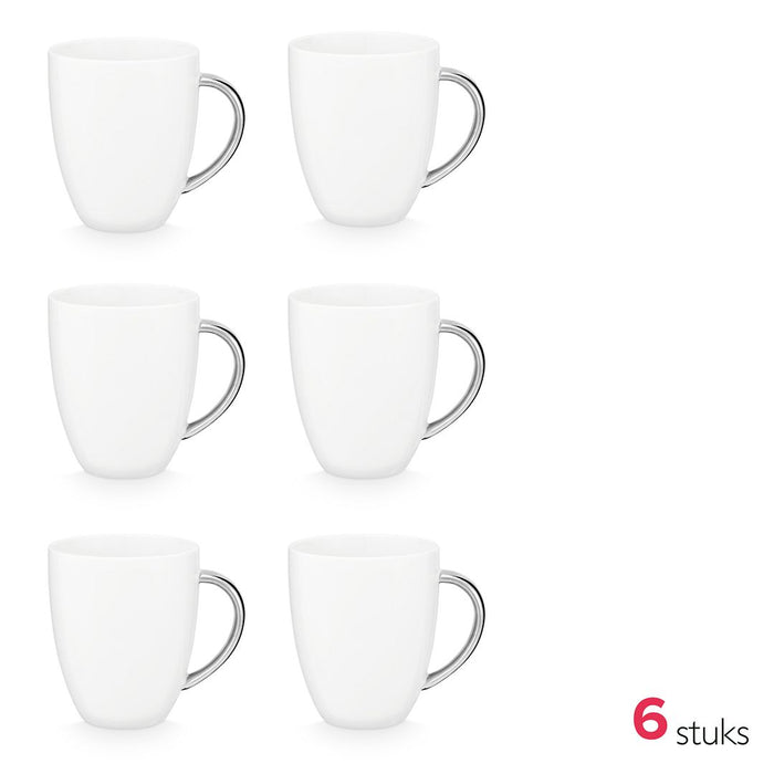 vtwonen Mokken met oor - Wit - Zilver - Set van 6 - 250ml