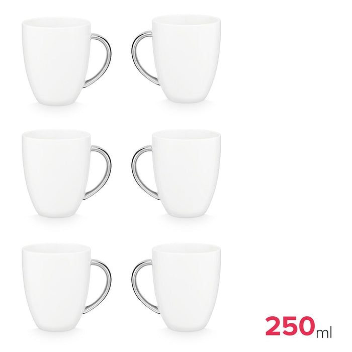 vtwonen Mokken met oor - Wit - Zilver - Set van 6 - 250ml