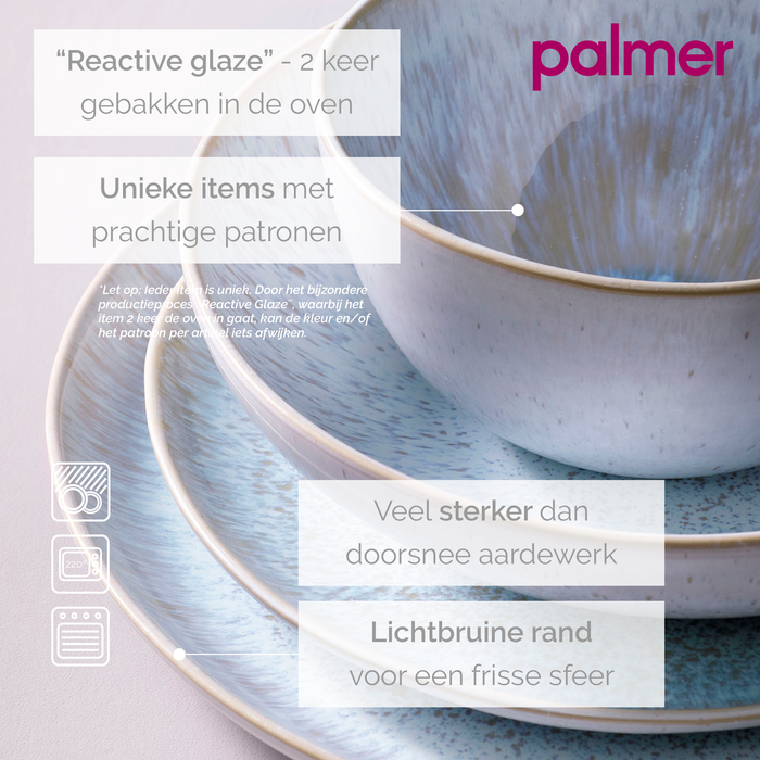 Palmer Schaal Light Blue Sea 15 cm 80 cl Wit Blauw Stoneware 2 stuks