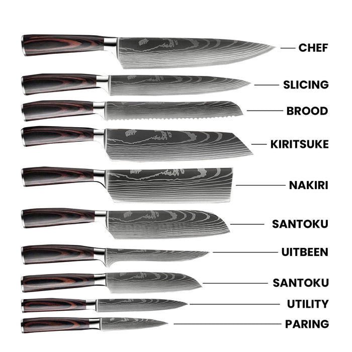 Shinrai Japan - Damascus Print - 9-delige Messenset
