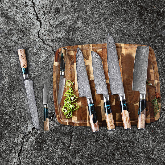 Shinrai Japan - Epoxy Onyx 6-delige Damascus Messenset