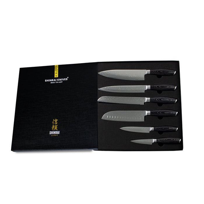 Shinrai Japan - Damast Pakka Wood 6-delige Damascus Messenset