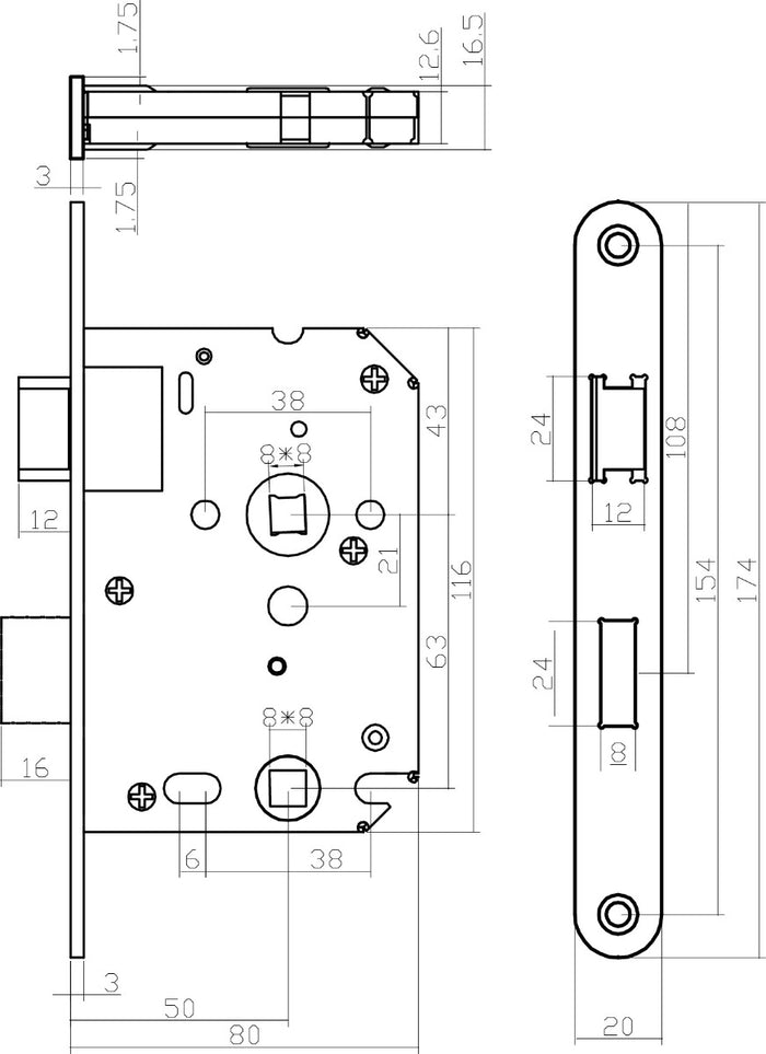 Intersteel Deurbeslag set toiletslot 63|8 rvs met deurkruk Ton basic