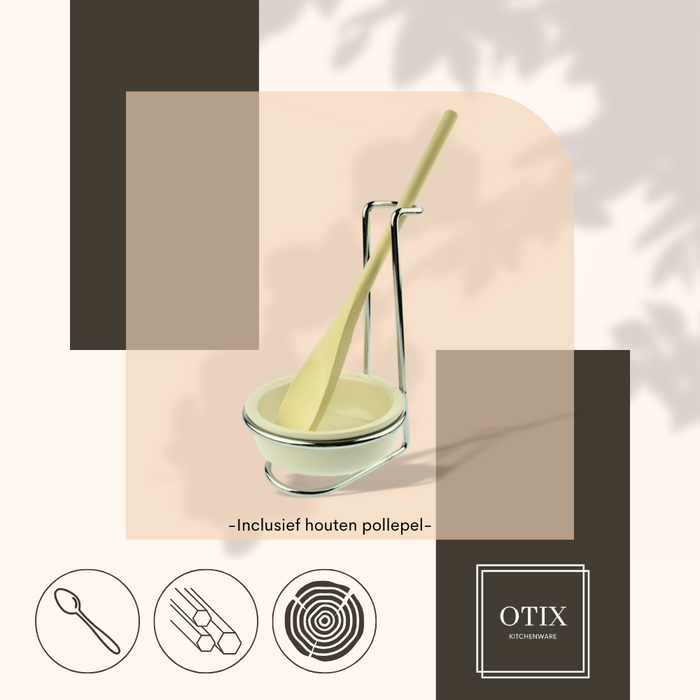 OTIX Lepelhouder Aanrecht met Schaaltje Keramiek RVS Hout