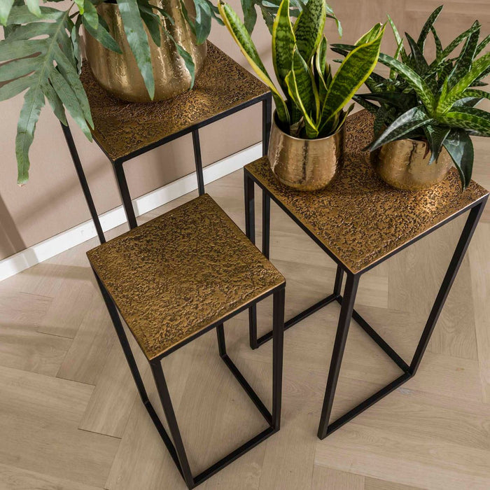 Fraaai - Inez bloemenzuil set van 3 brons antiek