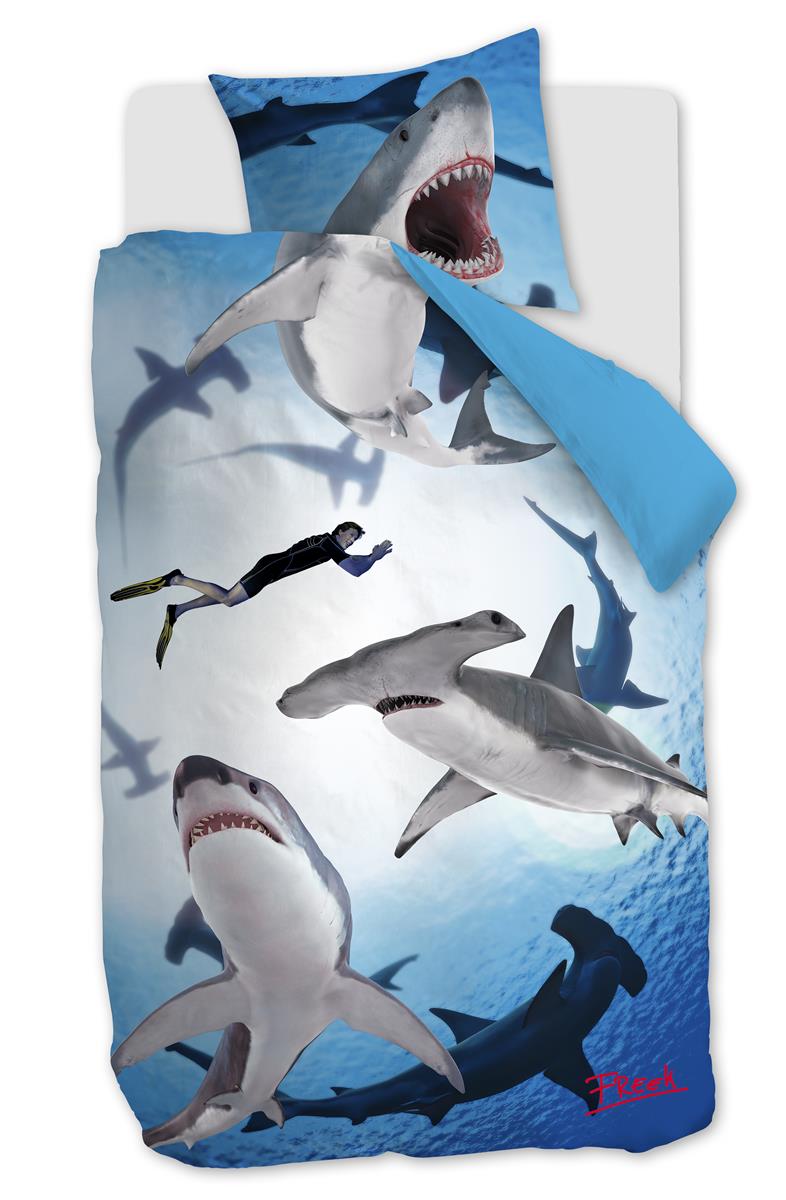FREEK VONK Happige Haaien  dekbedovertrek - 140x200 - Blauw
