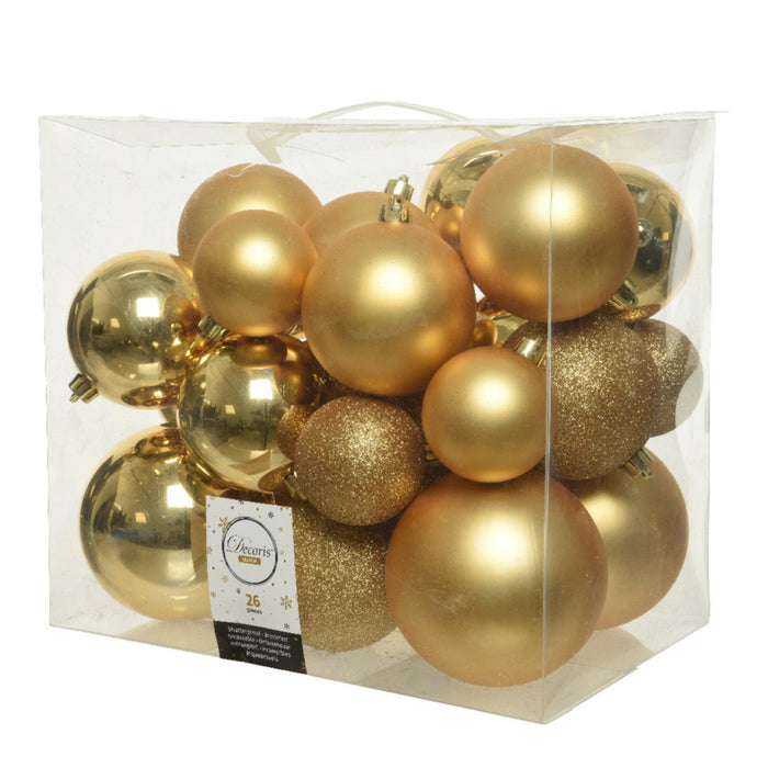 Decoris Kerstballen - 26x st - goud - 6-8-10 cm
