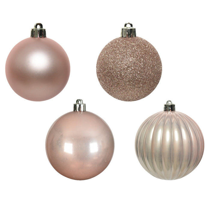 Decoris Kerstballen - 4ST - lichtroze - kunststof - 10 cm
