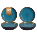 Palmer Bord diep Lotus 21 cm Turquoise Zwart Stoneware 4 stuks