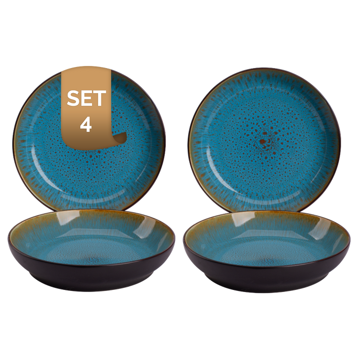Palmer Bord diep Lotus 21 cm Turquoise Zwart Stoneware 4 stuks