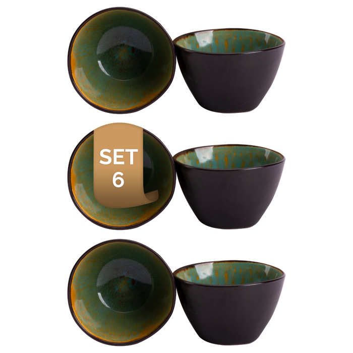 Palmer Schaal Lotus 8 cm 12 cl Turquoise Zwart Stoneware 6 stuks