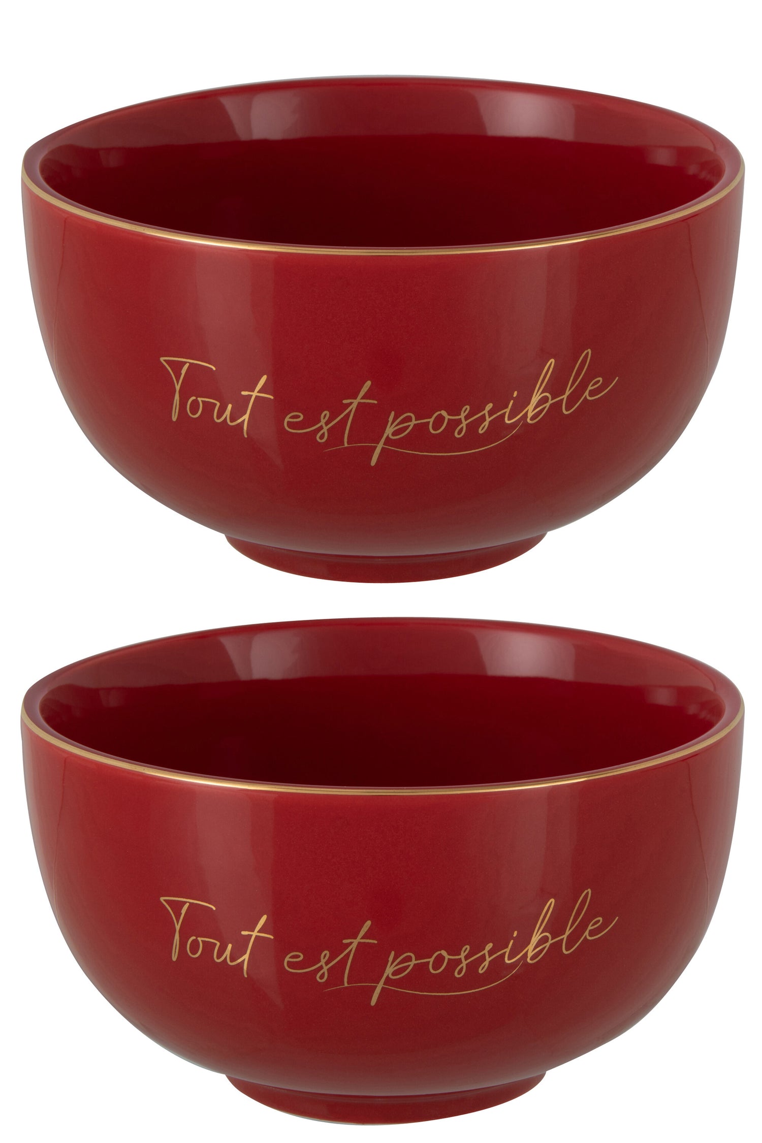 J-Line kom 'Tout Est Possible' - porselein - rood|goud - large - 2 stuks