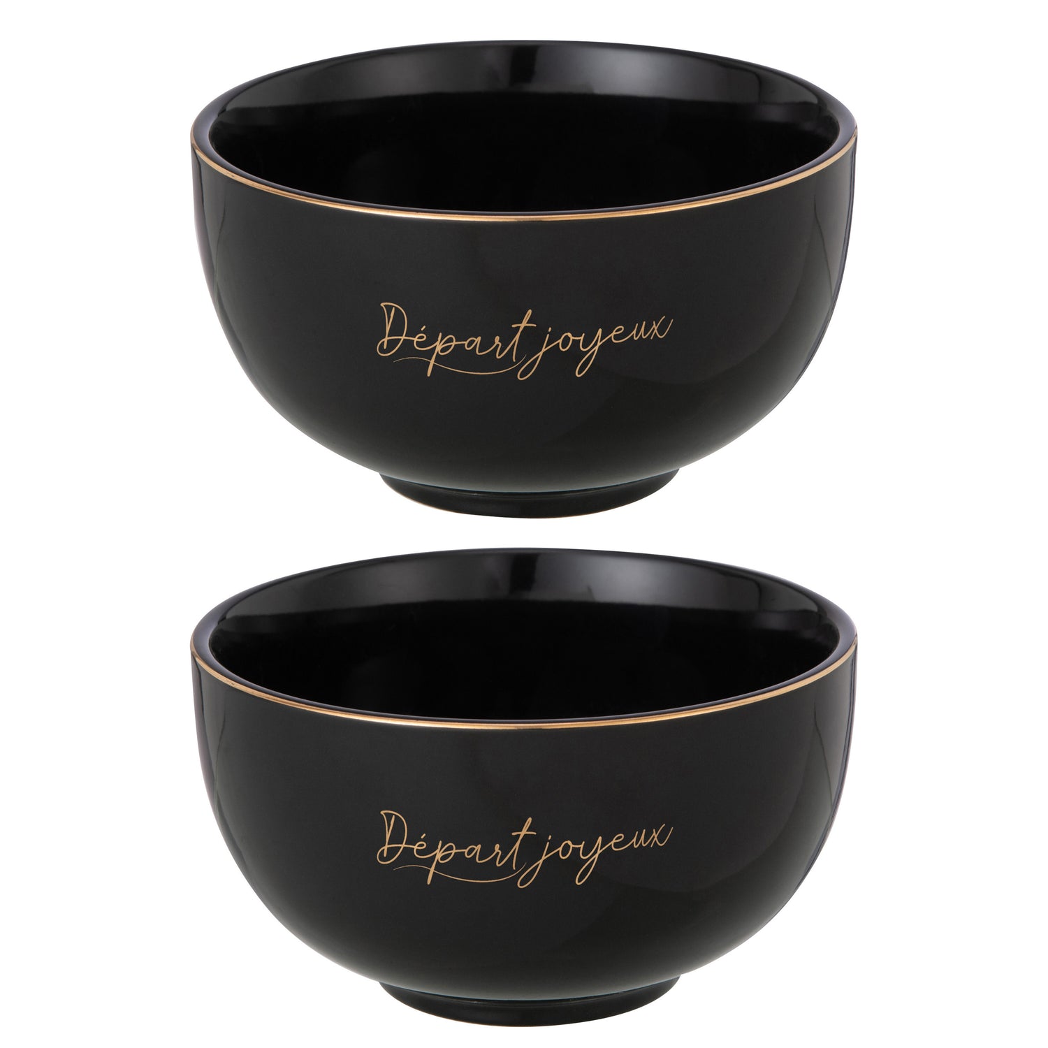J-Line kom 'Départ Joyeux' - porselein - zwart|goud - large - 2 stuks