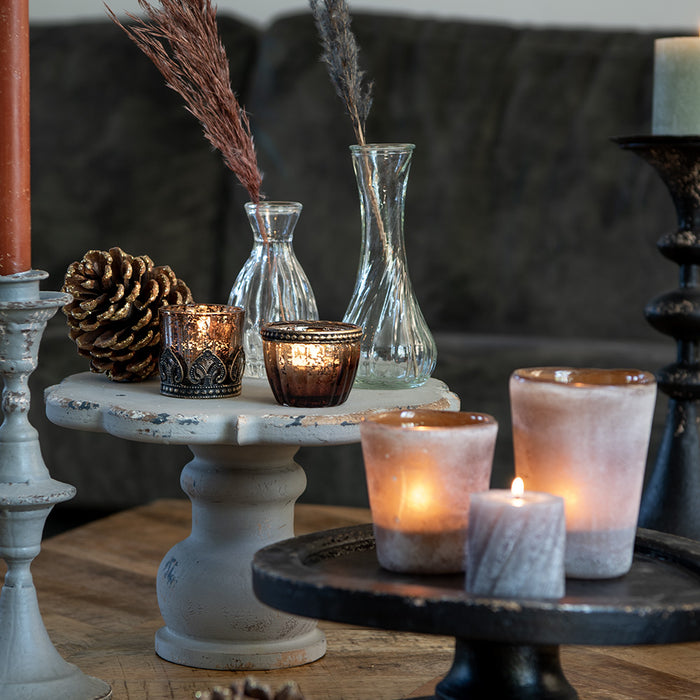 Clayre & Eef Theelichthouder  Ø 6x5 cm Bruin Glas Metaal