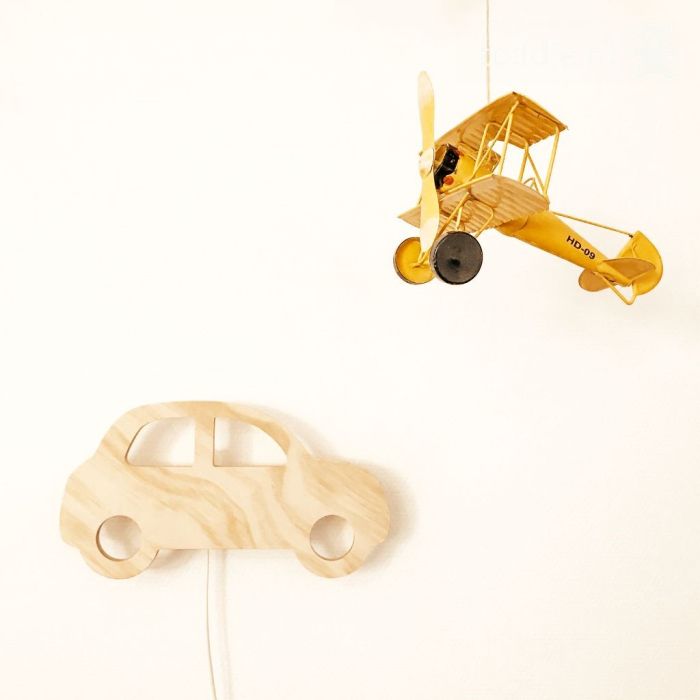Houten wandlamp kinderkamer | Auto - blank