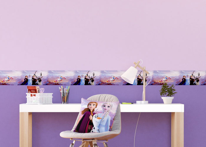 Disney zelfklevende behangrand Frozen paars, blauw en oranje - 10 x 50