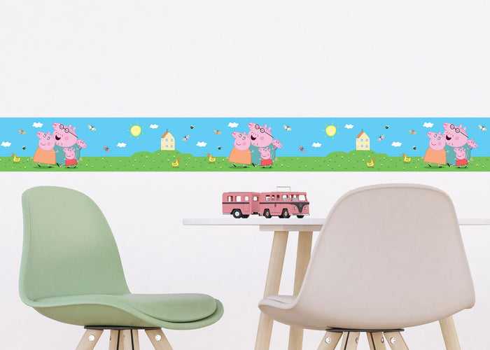 Sanders & Sanders zelfklevende behangrand Peppa Pig groen, blauw en ro