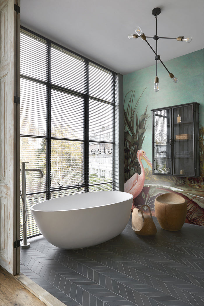 ESTAhome fotobehang tropisch landschap vergrijsd turquoise, bruin, don