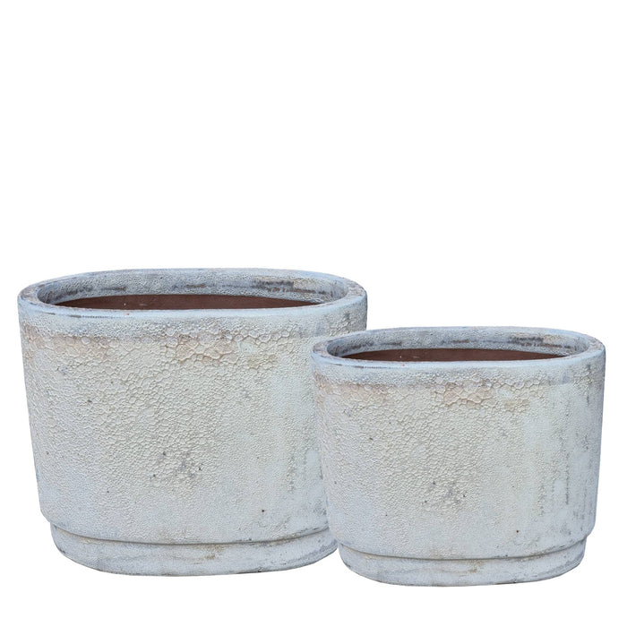 PTMD Javier Grey ceramic pot oval set of 2