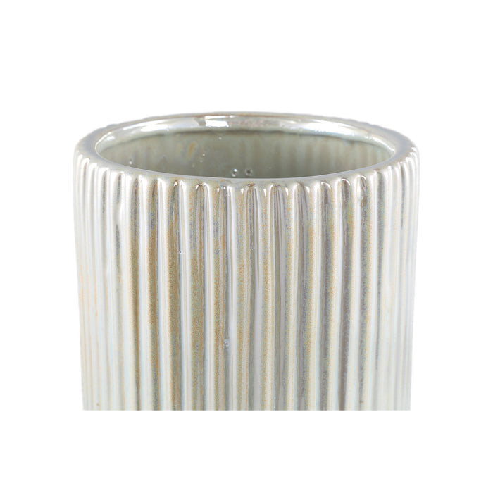 PTMD Eviera Pearl shiny glazed ceramic pot ribbed round