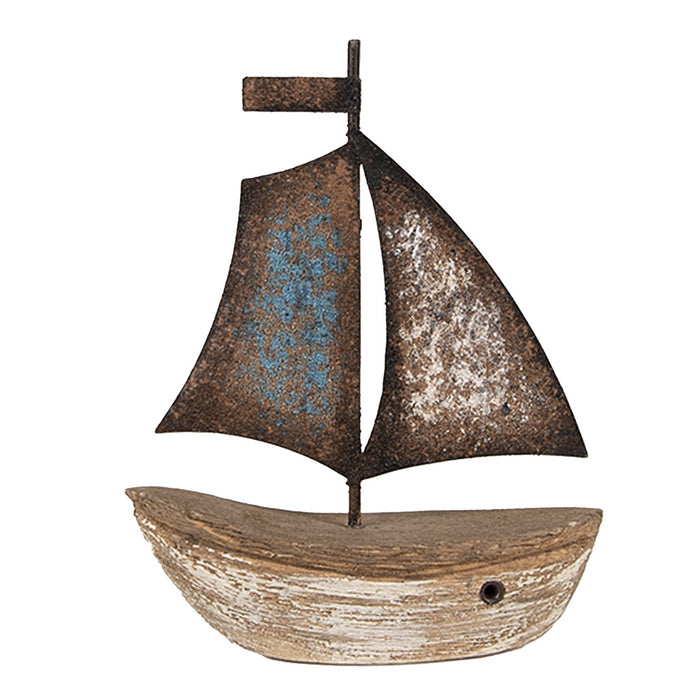 Clayre & Eef Decoratie Model Boot 11 cm Bruin Blauw Hout IJzer
