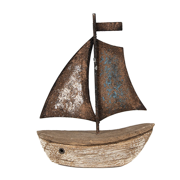 Clayre & Eef Decoratie Model Boot 11 cm Bruin Blauw Hout IJzer