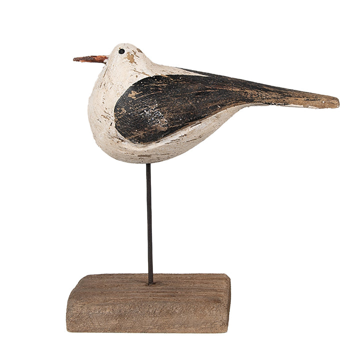 Clayre & Eef Decoratie Beeld Vogel 13 cm Wit Zwart Hout