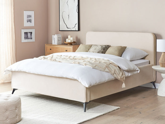 Beliani-VALOGNES-Tweepersoonsbed-Lichtbeige-160 x 200 cm-Corduroy