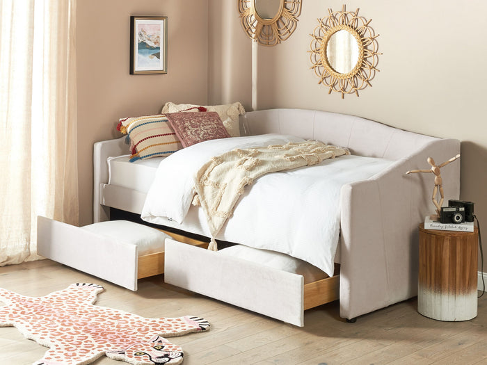 Beliani - VITTEL - Bed met opberger - Lichtbeige - Polyester