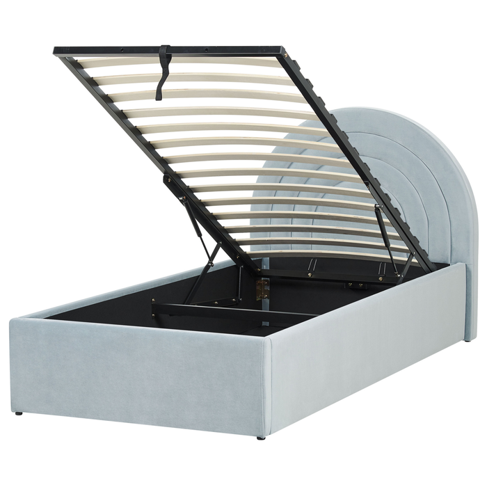 Beliani-ANET-Bed met opbergruimte-Lichtblauw-90 x 200 cm-Fluweel