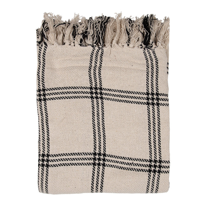 Clayre & Eef Plaid  125x150 cm Beige Zwart Katoen Ruiten Deken