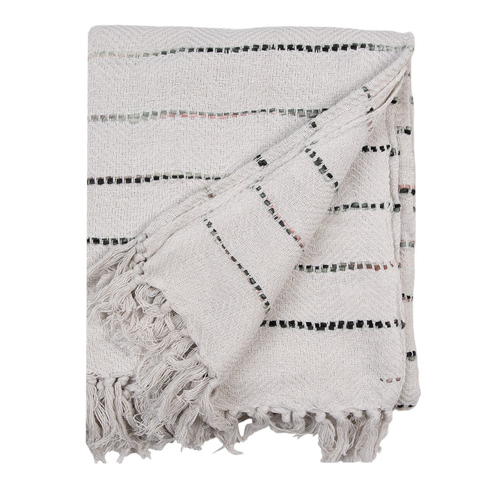 Clayre & Eef Plaid  125x150 cm Beige Zwart Katoen Strepen Deken